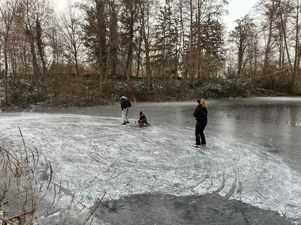 Eislaufen auf einem See im Wald