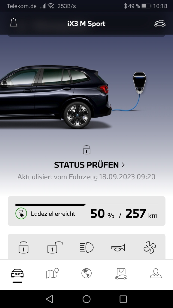 SUV von BMW iX3 mit 50% geladen kommt auf 257 km Reichweite